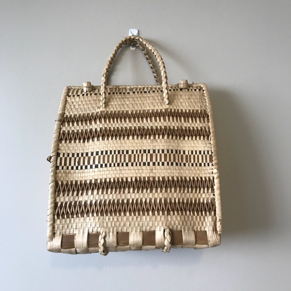 Vintage Handbags - Vintage straw woven structured shopper tote